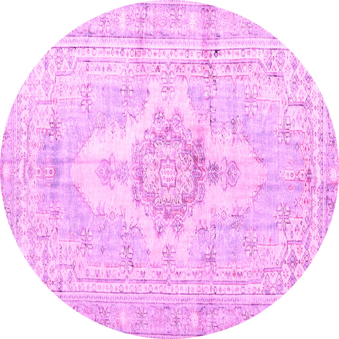 Round Machine Washable Persian Pink Bohemian Rug, wshtr3621pnk