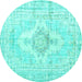 Round Machine Washable Persian Turquoise Bohemian Area Rugs, wshtr3621turq