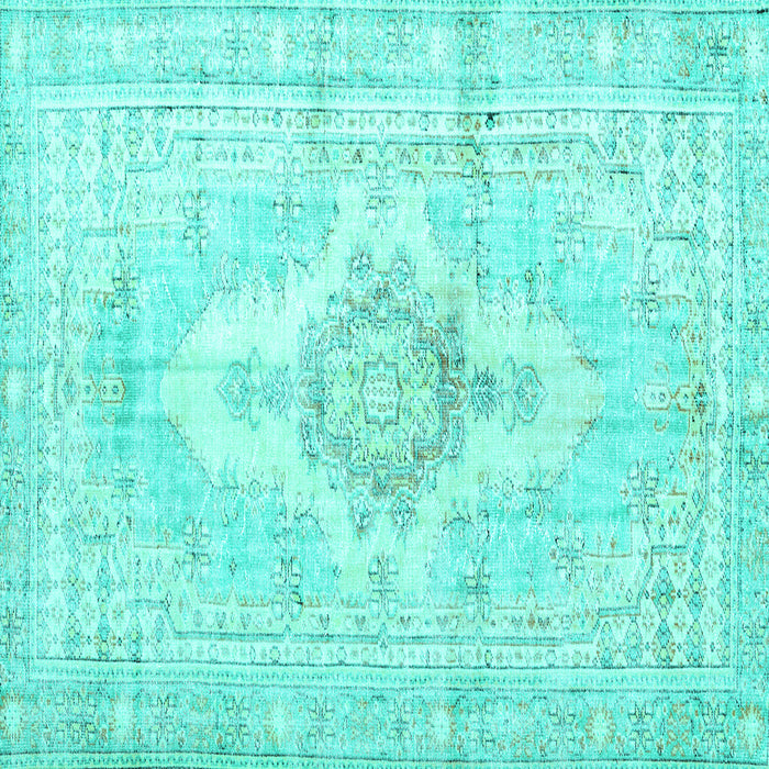 Square Machine Washable Persian Turquoise Bohemian Area Rugs, wshtr3621turq