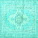 Square Machine Washable Persian Turquoise Bohemian Area Rugs, wshtr3621turq