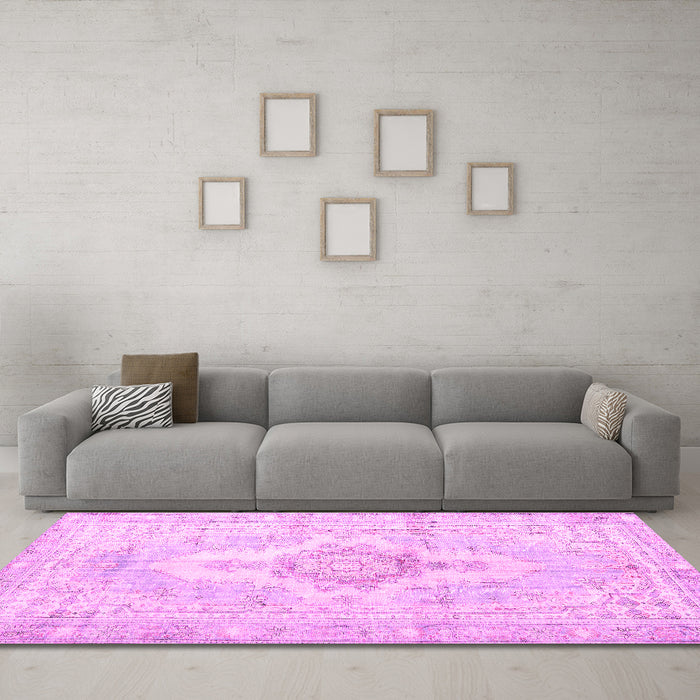 Machine Washable Persian Pink Bohemian Rug in a Living Room, wshtr3621pnk