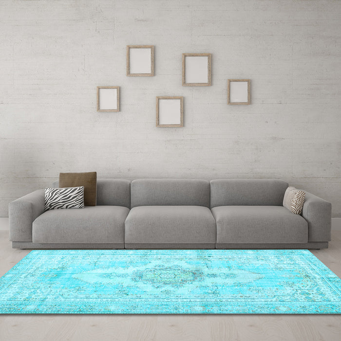 Machine Washable Persian Light Blue Bohemian Rug in a Living Room, wshtr3621lblu