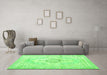 Machine Washable Persian Green Bohemian Area Rugs in a Living Room,, wshtr3621grn