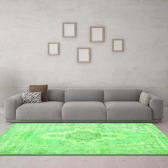 Machine Washable Persian Green Bohemian Area Rugs in a Living Room,, wshtr3621grn