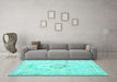 Machine Washable Persian Turquoise Bohemian Area Rugs in a Living Room,, wshtr3621turq