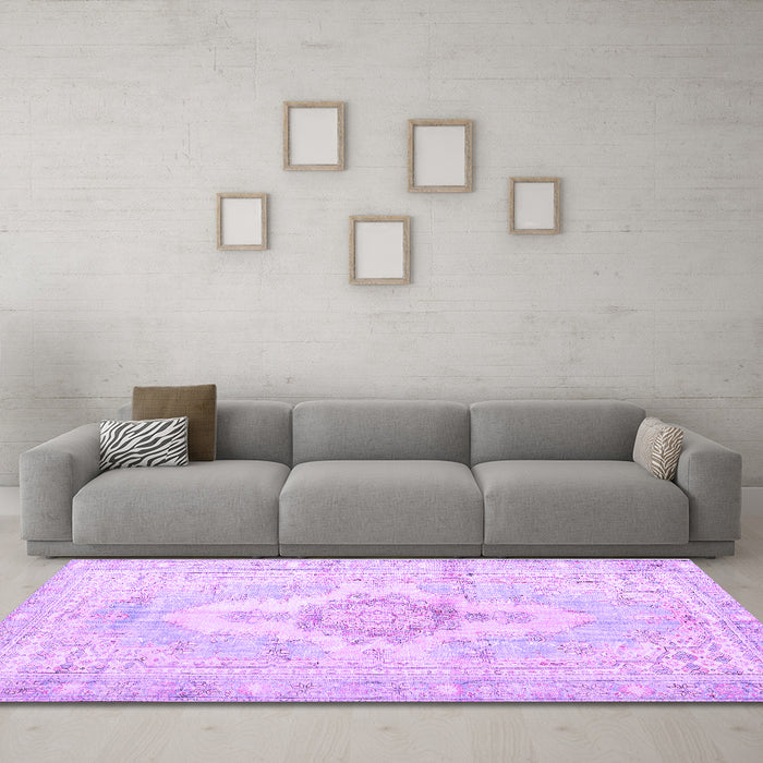 Machine Washable Persian Purple Bohemian Area Rugs in a Living Room, wshtr3621pur