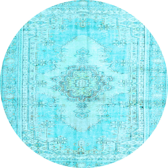 Round Machine Washable Persian Light Blue Bohemian Rug, wshtr3621lblu