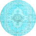 Round Machine Washable Persian Light Blue Bohemian Rug, wshtr3621lblu