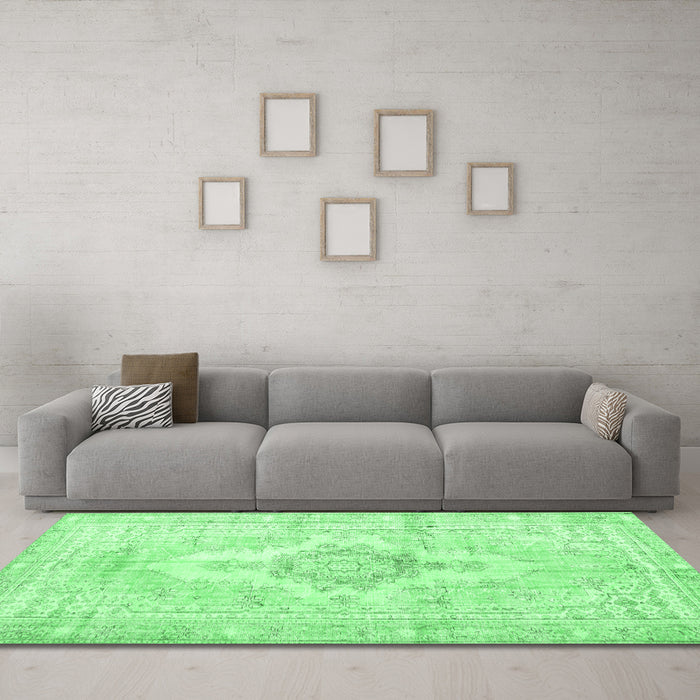 Machine Washable Persian Emerald Green Bohemian Area Rugs in a Living Room,, wshtr3621emgrn