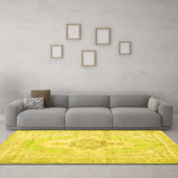 Machine Washable Persian Yellow Bohemian Rug in a Living Room, wshtr3621yw