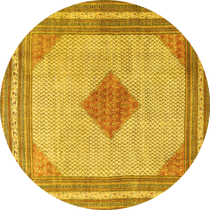 Round Machine Washable Persian Yellow Traditional Rug, wshtr3622yw