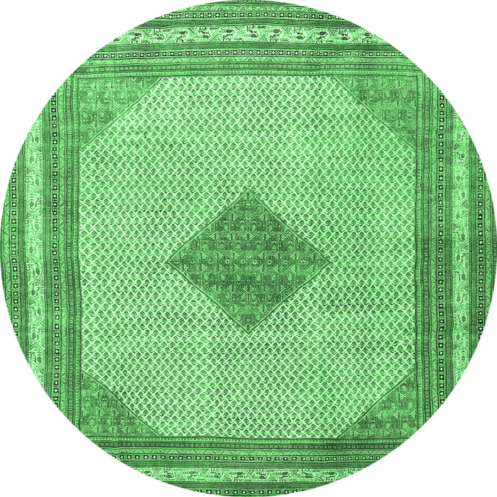 Round Machine Washable Persian Emerald Green Traditional Area Rugs, wshtr3622emgrn