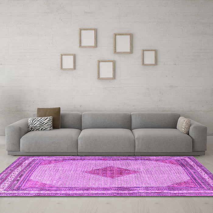 Machine Washable Persian Purple Traditional Area Rugs in a Living Room, wshtr3622pur