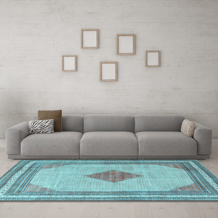 Machine Washable Persian Light Blue Traditional Rug in a Living Room, wshtr3622lblu