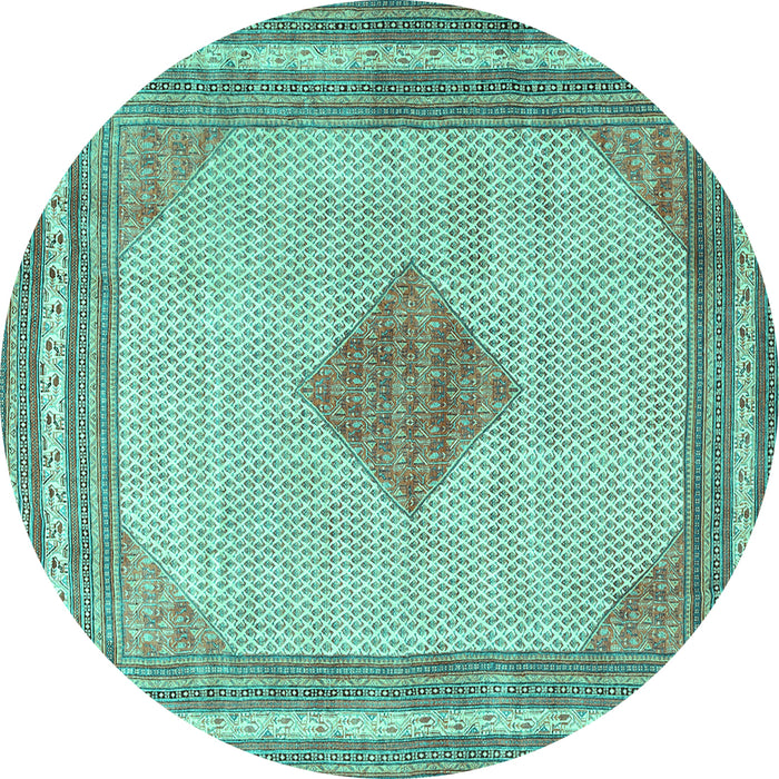 Round Persian Turquoise Traditional Rug, tr3622turq
