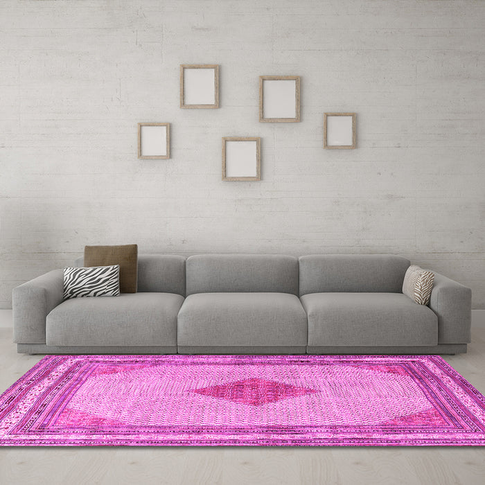Machine Washable Persian Pink Traditional Rug in a Living Room, wshtr3622pnk