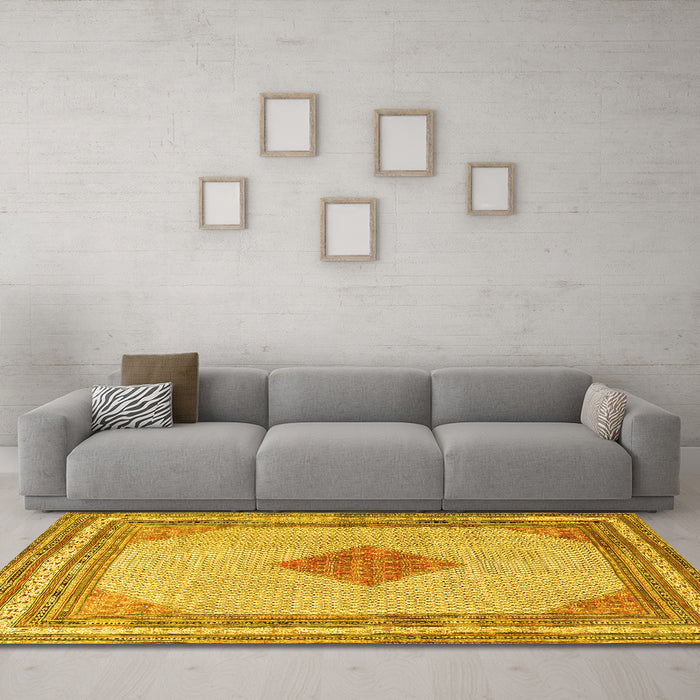 Machine Washable Persian Yellow Traditional Rug in a Living Room, wshtr3622yw