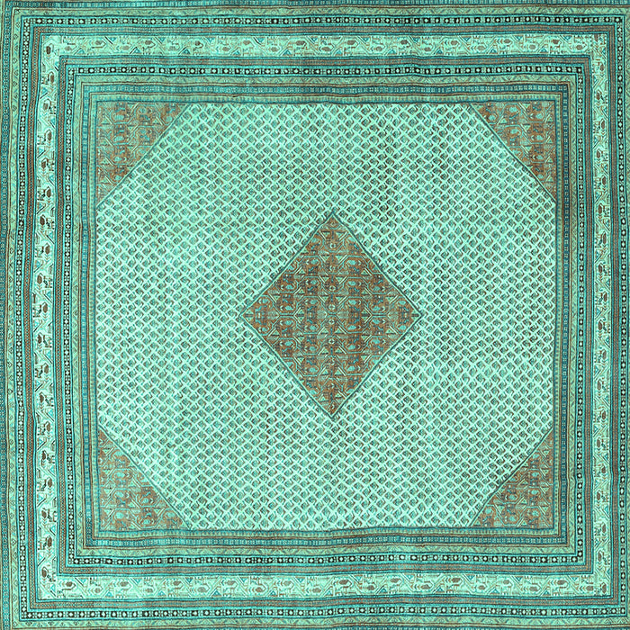 Square Machine Washable Persian Turquoise Traditional Area Rugs, wshtr3622turq