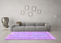 Machine Washable Persian Purple Bohemian Area Rugs in a Living Room, wshtr3623pur