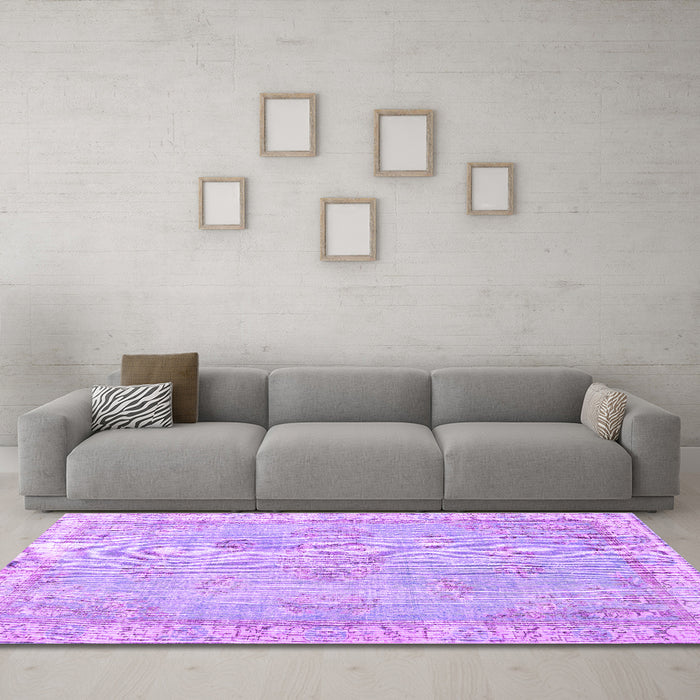 Machine Washable Persian Purple Bohemian Area Rugs in a Living Room, wshtr3623pur