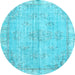 Round Persian Light Blue Bohemian Rug, tr3623lblu