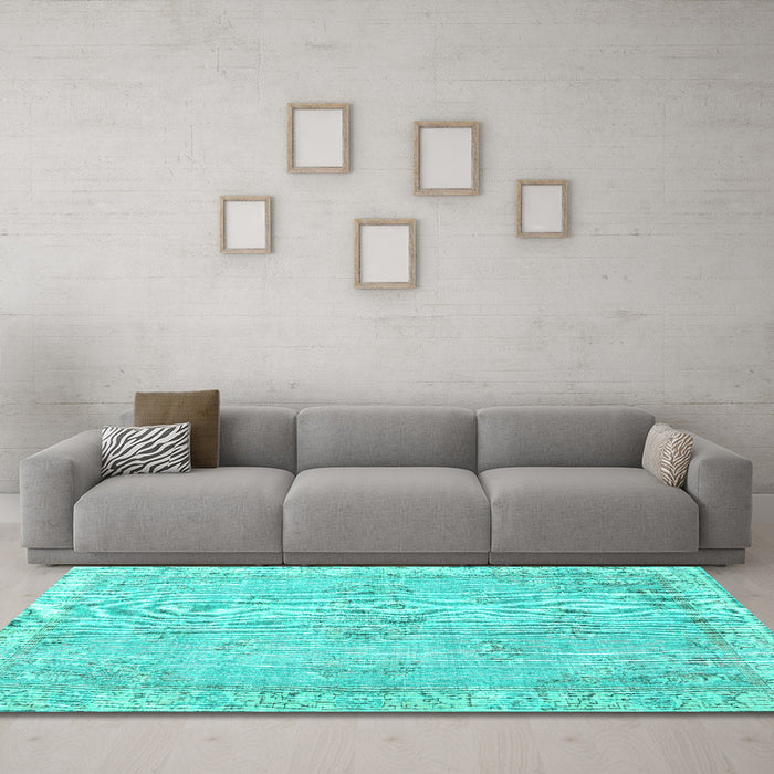 Machine Washable Persian Turquoise Bohemian Area Rugs in a Living Room,, wshtr3623turq