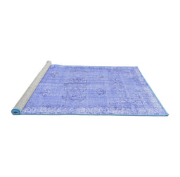 Sideview of Machine Washable Persian Blue Bohemian Rug, wshtr3623blu