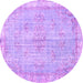 Round Machine Washable Persian Purple Bohemian Area Rugs, wshtr3623pur