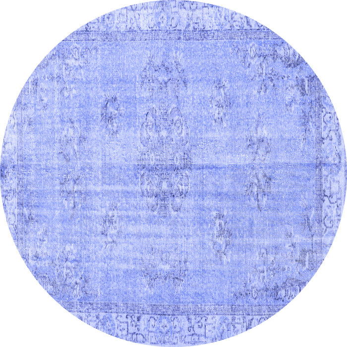 Round Machine Washable Persian Blue Bohemian Rug, wshtr3623blu