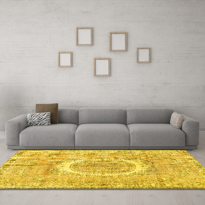 Machine Washable Persian Yellow Traditional Rug in a Living Room, wshtr3624yw