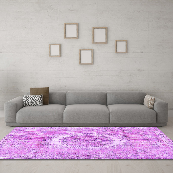 Machine Washable Persian Purple Traditional Area Rugs in a Living Room, wshtr3624pur