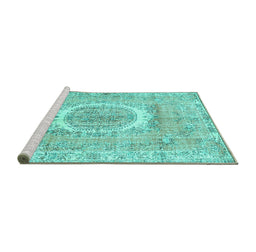 Sideview of Machine Washable Persian Turquoise Traditional Area Rugs, wshtr3624turq