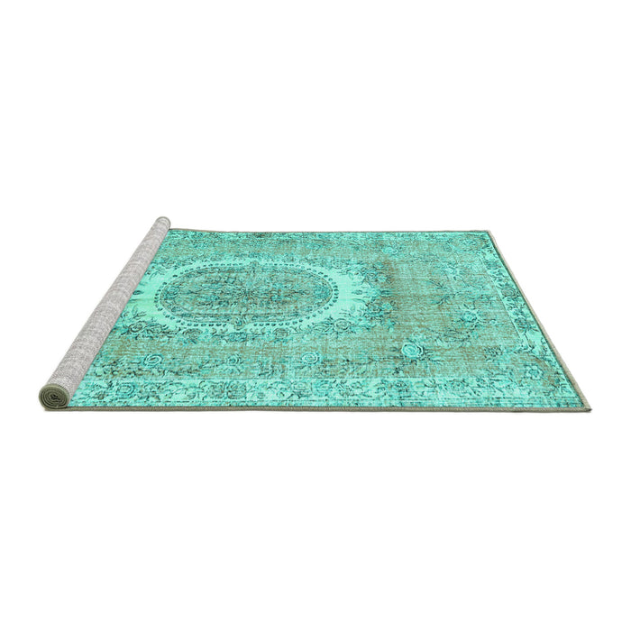 Sideview of Machine Washable Persian Turquoise Traditional Area Rugs, wshtr3624turq