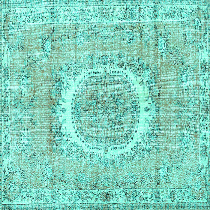 Square Machine Washable Persian Turquoise Traditional Area Rugs, wshtr3624turq