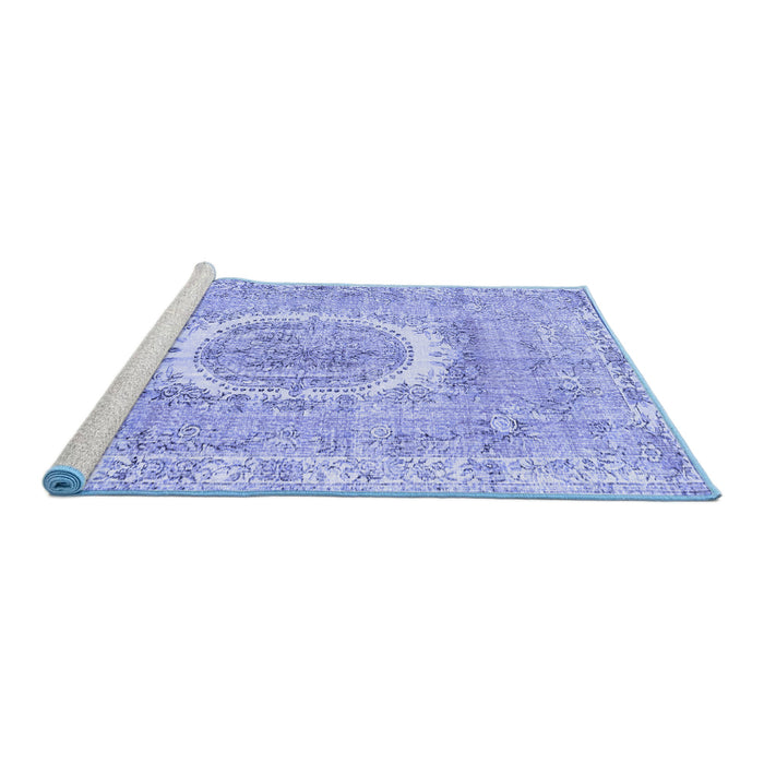 Sideview of Machine Washable Persian Blue Traditional Rug, wshtr3624blu