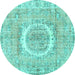 Round Persian Turquoise Traditional Rug, tr3624turq