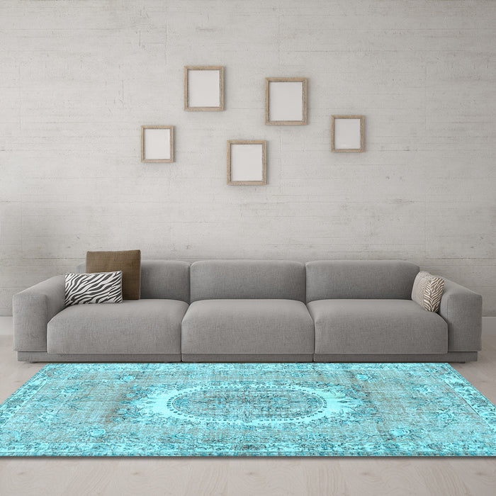 Machine Washable Persian Light Blue Traditional Rug in a Living Room, wshtr3624lblu