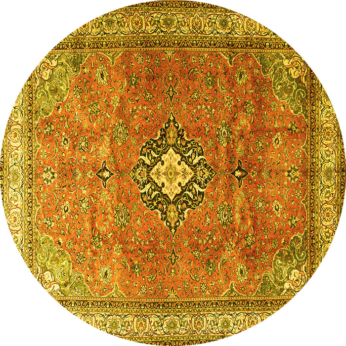 Round Persian Yellow Traditional Rug, tr3625yw