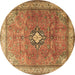 Round Persian Brown Traditional Rug, tr3625brn