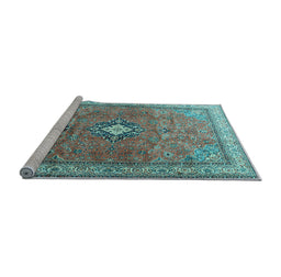 Sideview of Machine Washable Persian Light Blue Traditional Rug, wshtr3625lblu