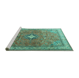 Sideview of Machine Washable Persian Turquoise Traditional Area Rugs, wshtr3625turq