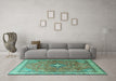 Machine Washable Persian Turquoise Traditional Area Rugs in a Living Room,, wshtr3625turq