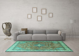 Machine Washable Persian Turquoise Traditional Area Rugs in a Living Room,, wshtr3625turq