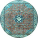 Round Machine Washable Persian Light Blue Traditional Rug, wshtr3625lblu