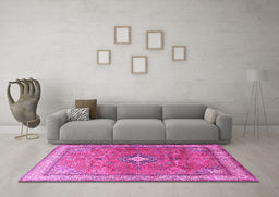 Machine Washable Persian Pink Traditional Rug in a Living Room, wshtr3625pnk