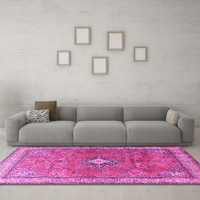 Machine Washable Persian Pink Traditional Rug in a Living Room, wshtr3625pnk