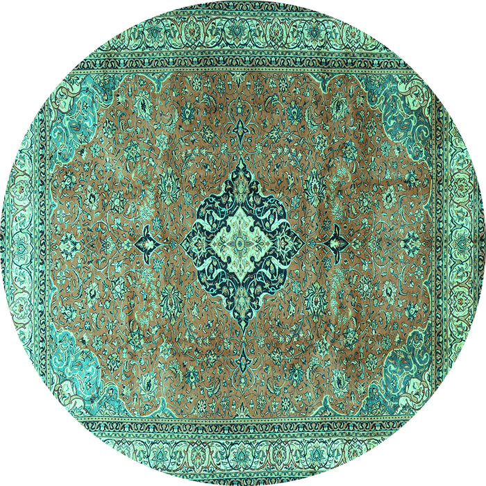 Round Persian Turquoise Traditional Rug, tr3625turq