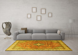 Machine Washable Persian Yellow Traditional Rug in a Living Room, wshtr3625yw