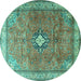 Round Machine Washable Persian Turquoise Traditional Area Rugs, wshtr3625turq