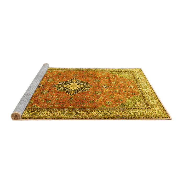 Sideview of Machine Washable Persian Yellow Traditional Rug, wshtr3625yw